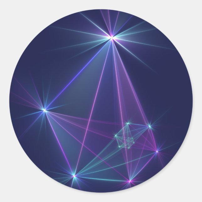 Pegatina Redonda Constelación, abstracta fantasía de arte fractal (Anverso)