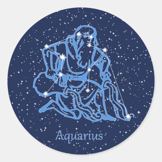 Pegatina Redonda Constelación acuario y Rótulo zodiaco con estrella (Anverso)