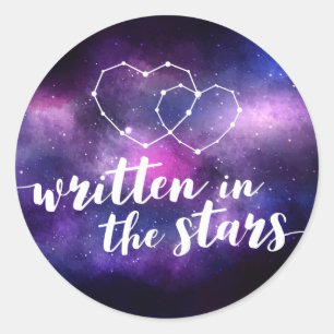 Pegatina Redonda Constelación Boda Galaxy Escrita En Las Estrellas