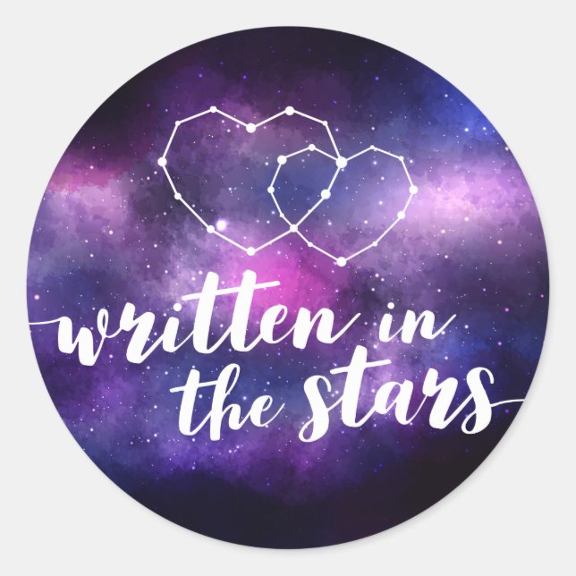 Pegatina Redonda Constelación Boda Galaxy Escrita En Las Estrellas (Anverso)