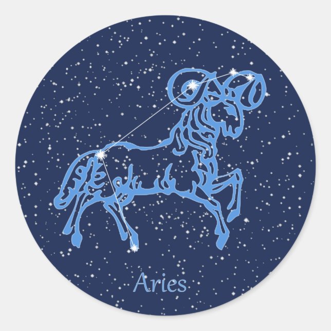 Pegatina Redonda Constelación de Aries y Rótulo Zodiaco con estrell (Anverso)
