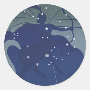 Pegatina Redonda Constelación de Sagitario Zodiaco Astrología Vinta