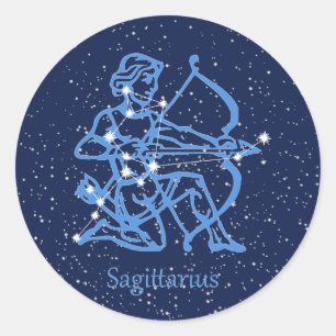 Pegatina Redonda Constelación de Sagittarius y Rótulo de Zodiac con