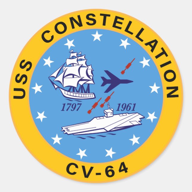 Pegatina Redonda Constelación de USS CV-64 Aeronaves Insignia (Anverso)