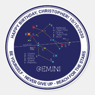Pegatina Redonda Constelación de Zodiac Gemini