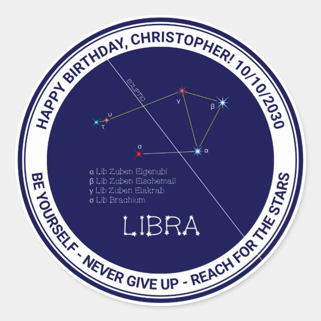 Pegatina Redonda Constelación de Zodiac Libra (Anverso)