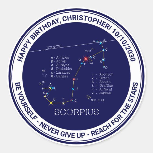 Pegatina Redonda Constelación de Zodiaco Escorpio (Anverso)