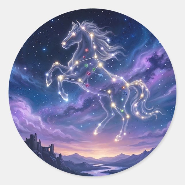 Pegatina Redonda Constelación del Caballo Valiente (Anverso)