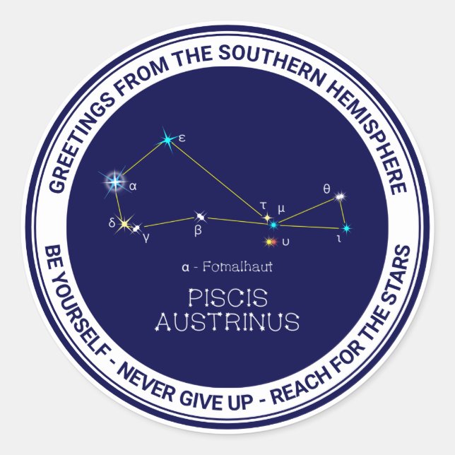 Pegatina Redonda Constelación del hemisferio sur Piscis Austrinus (Anverso)