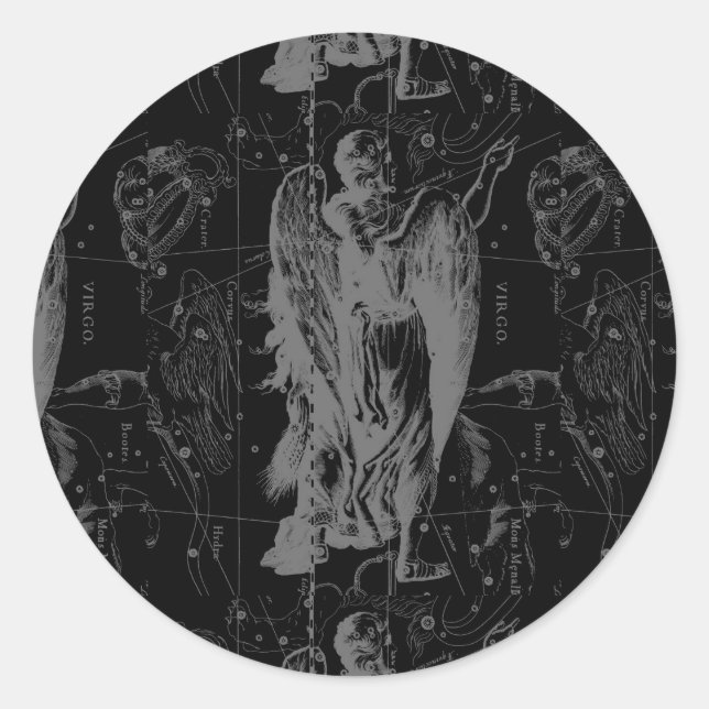 Pegatina Redonda Constelación Virgo Zodiac Hevelius 1690 (Anverso)