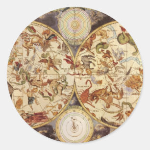 Pegatina Redonda Constelaciones, Astronomía Vintage, Frederik de Wi
