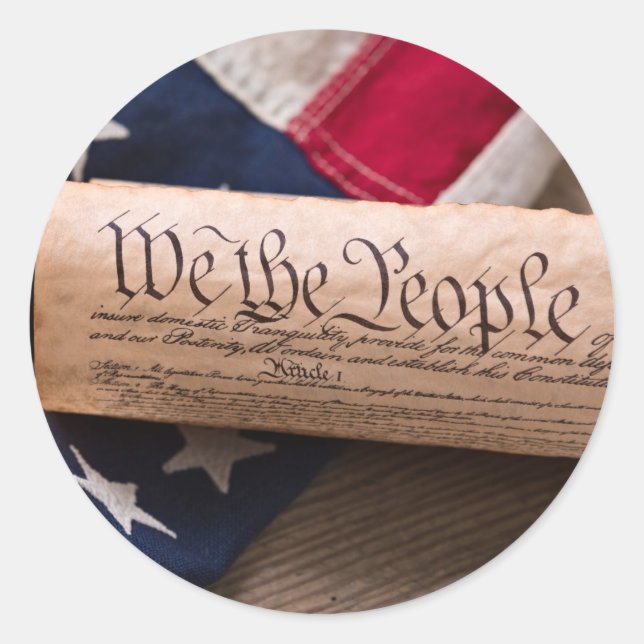 Pegatina Redonda Constitución de Estados Unidos (Anverso)
