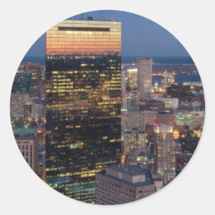 Pegatina Redonda Construcción de Boston con senderos ligeros en la 