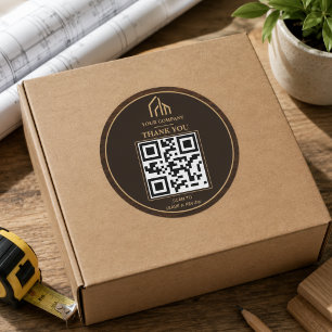Pegatina Redonda Construcción de código QR de grano de madera moder