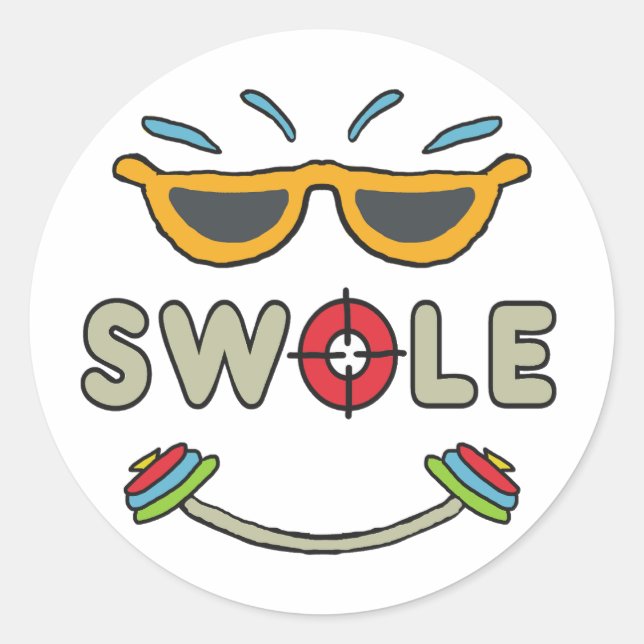 Pegatina Redonda Construcción de cuerpos de Swole (Anverso)