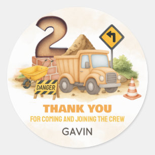 Pegatina Redonda Construcción Fiesta del segundo cumpleaños