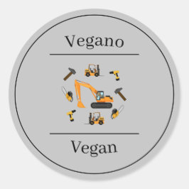 Pegatina Redonda Construcción Gris Cumpleaños Vegano Bilingüe