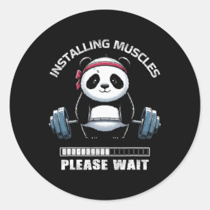 Pegatina Redonda Construcción muscular Gimnasio Panda Lifting Barbe