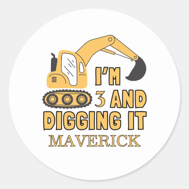 Pegatina Redonda Construcción Niños amarillos Dump Camión Cumpleaño (Anverso)