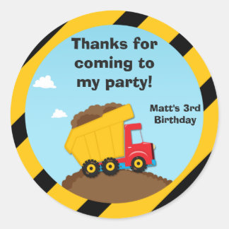 Pegatina Redonda Construction Birthday Party Thank You Stickers