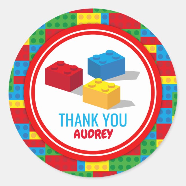 Pegatina Redonda Construir bloques de construcción y jugar cumpleañ (Anverso)