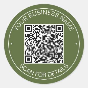 Pegatina Redonda Contacto inteligente de código QR verde oliva