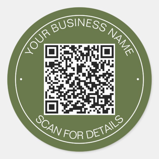 Pegatina Redonda Contacto inteligente de código QR verde oliva (Anverso)