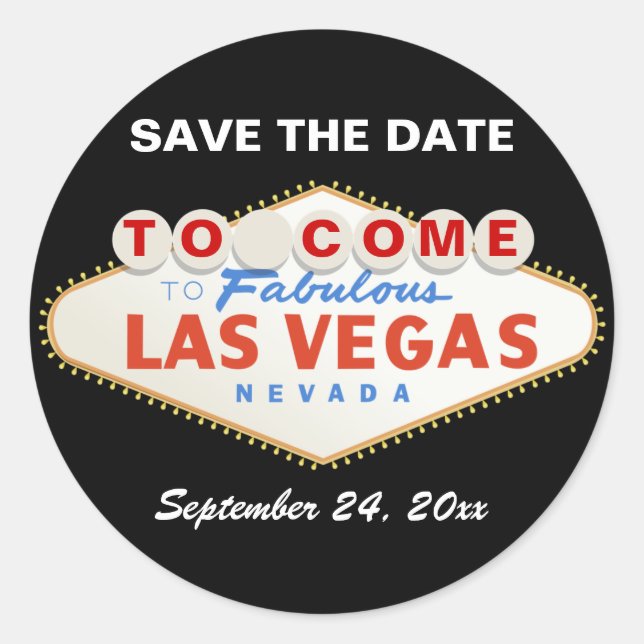 Pegatina Redonda Contemporáneo Las Vegas firma la boda Save the Dat (Anverso)