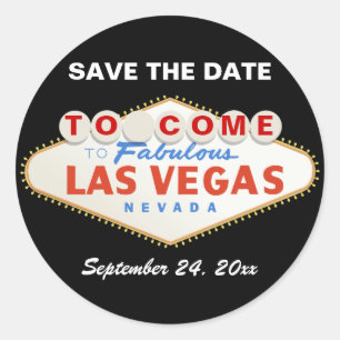 Pegatina Redonda Contemporáneo Las Vegas firma la boda Save the Dat
