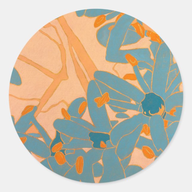 Pegatina Redonda Contemporary Leaf Design in Peach  (Anverso)