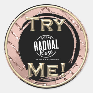 Pegatina Redonda Contenedor de ejemplo de Test Me Logo Rosa GoldTes