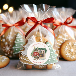 Pegatina Redonda Contiene Navidades divertidos del pelo del gato Pe