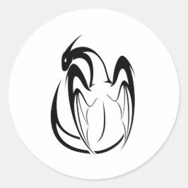 Pegatina Redonda Contorno de fantasía del dragón blanco y negro