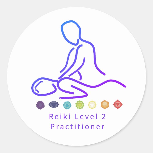 Pegatina Redonda Contorno de practicante de nivel 2 de Reiki blanco (Anverso)