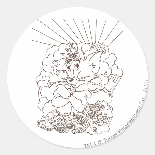 Pegatina Redonda Contorno de Tom y Jerry (Anverso)