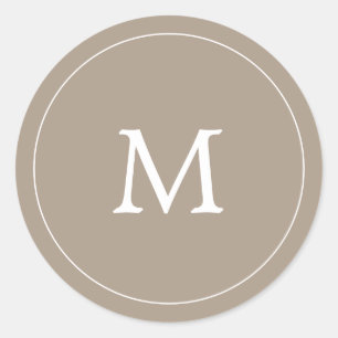 Pegatina Redonda contrachapado marrón minimalista simple monograma 