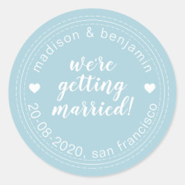 Pegatina Redonda Contraer matrimonio para salvar la fecha azul