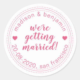 Pegatina Redonda Contraer matrimonio salva la cita rosada