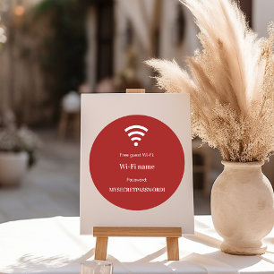 Pegatina Redonda Contraseña de red wifi de cliente invitado rojo bl