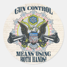 Pegatina Redonda Control de armas: uso de dos águilas que abren las