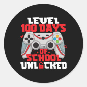 Pegatina Redonda Control De Juegos Nivel 100 Días De Escuela Desblo