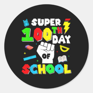 Pegatina Redonda Control De Juegos Nivel 100 Días De Escuela Desblo