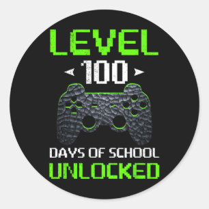 Pegatina Redonda Control De Juegos Nivel 100 Días De Escuela Desblo