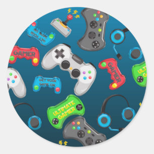 Pegatina Redonda Control de videojuegos Gamer Birthday Party Favor