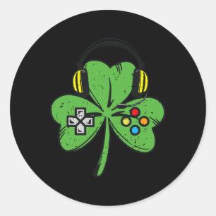 Pegatina Redonda Control de videojuegos St Patricks Day Gamer Shamr