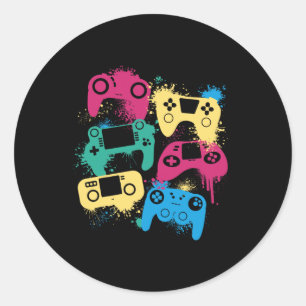 Pegatina Redonda Control De Videojuegos Tee Gráfico Para Color De J