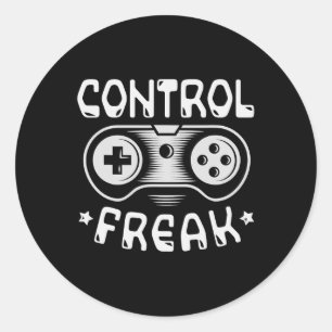 Pegatina Redonda Control Freak - Divertido jugador de videojuegos