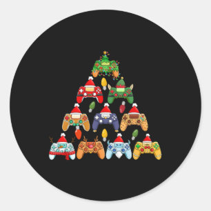 Pegatina Redonda Controlador de juego Árbol de Navidad Gamer Chica