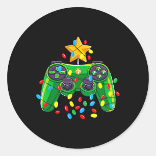 Pegatina Redonda Controlador de juego Árbol de Navidad Luz Gamer Bo