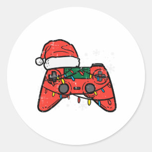 Pegatina Redonda Controlador de Juego de Navidad Chicos Niños Jóven